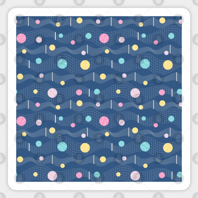 Tennis Net with colorful Balls over blue background Sticker by marufemia